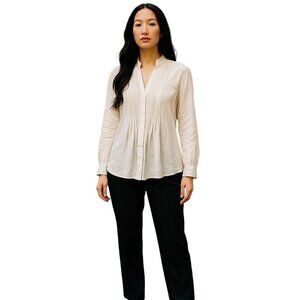 Elie Tahari Willow Silk Blouse Ivory Women's Large Long Sleeve